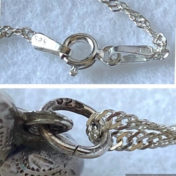 VTG Sterling Silver 925 1.5" Etched Filigree Puffy Heart Pendant Necklace 24” - Picture 9 of 16